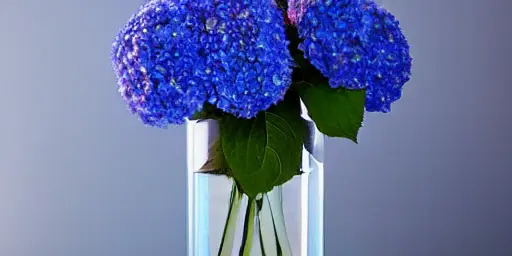 Hortenzija u prozirnoj staklenoj vazi koju je izradio AI