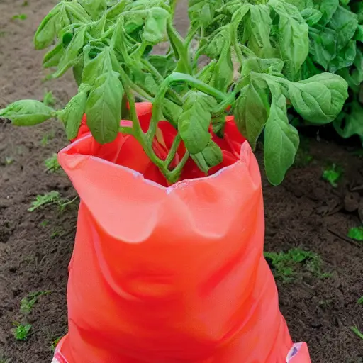AI generirao sliku biljke rajčice koja raste u platnenoj vreći